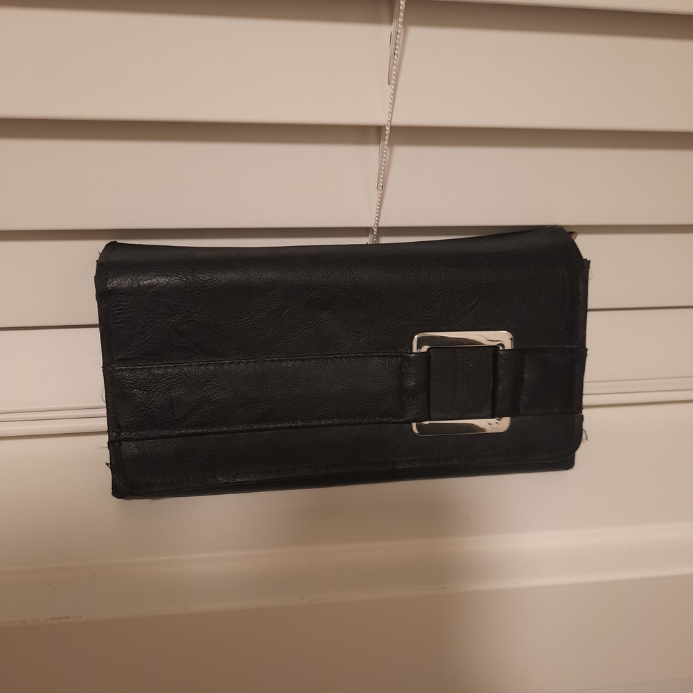 Black Faux Leather Wallet with Silver Buckle